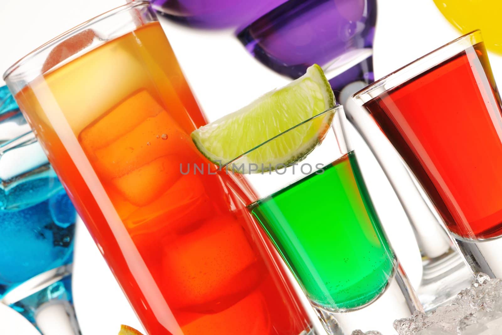 Tropical cocktails close-up isolated on white