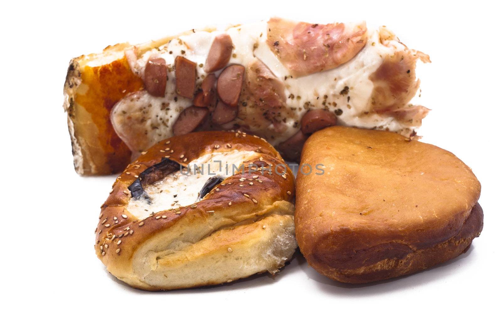 Sicilian rotisserie. pieces of rotisserie isolated on white background.