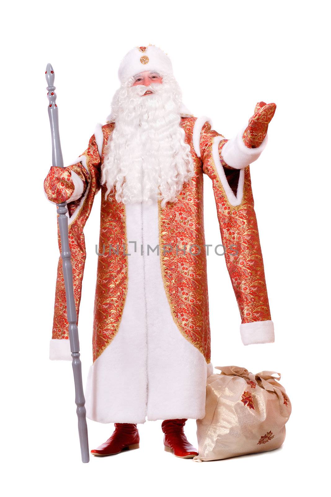 Russian Christmas character Ded Moroz (Father Frost). Isolated on white