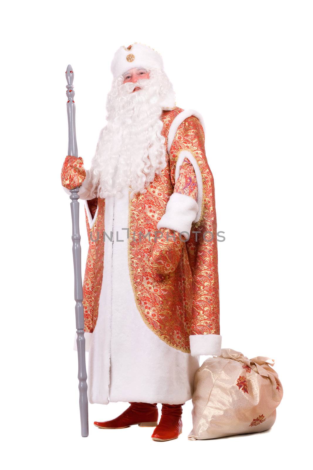Russian Christmas character Ded Moroz (Father Frost). Isolated