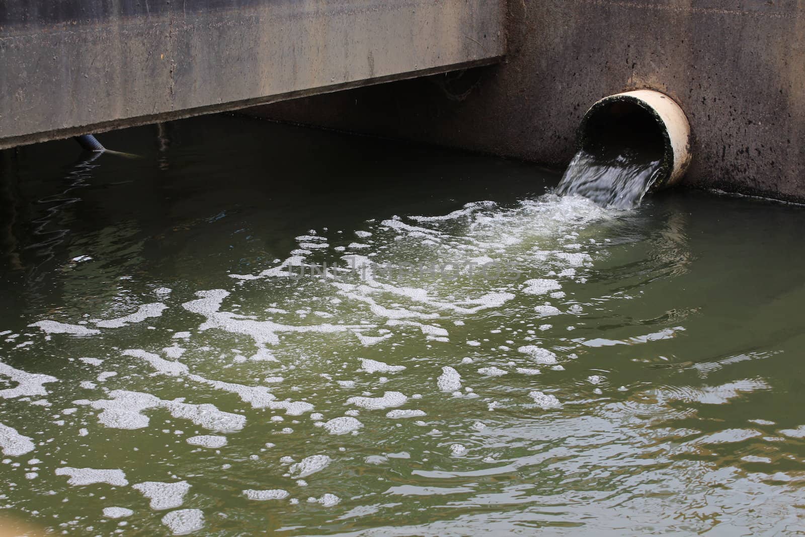 Waste water drains from pipe