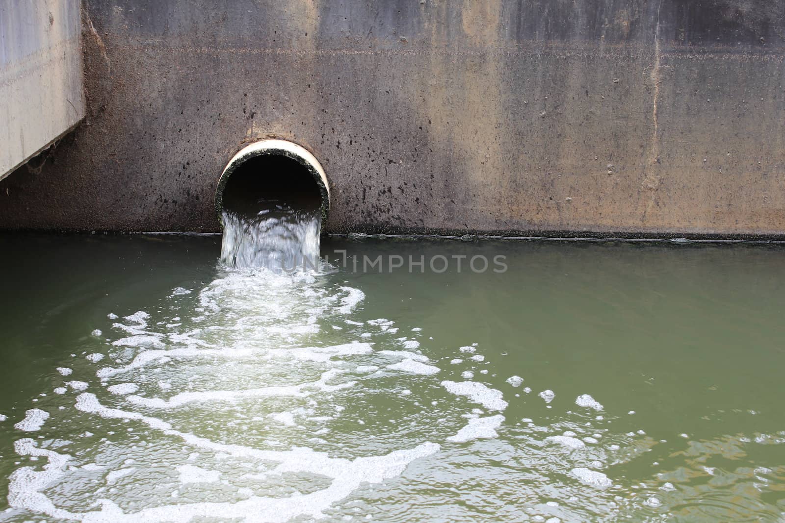 Waste water drains from pipe