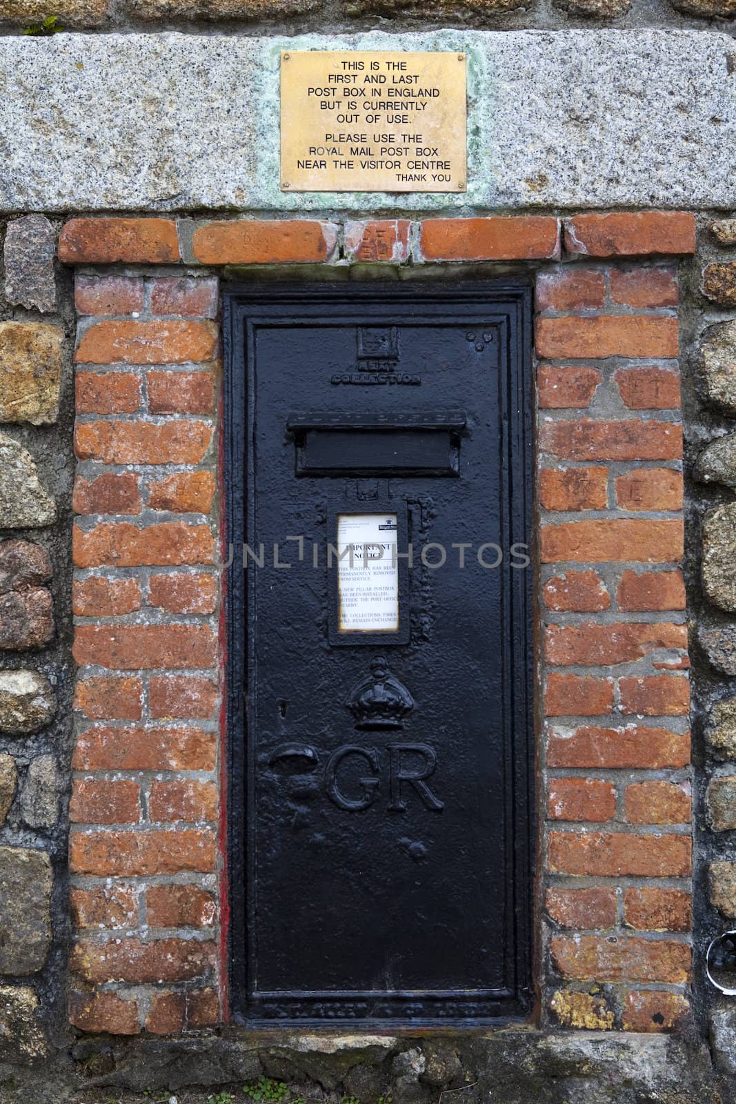 The first and last Post Box in England.  Located at Land's End in Cornwall.