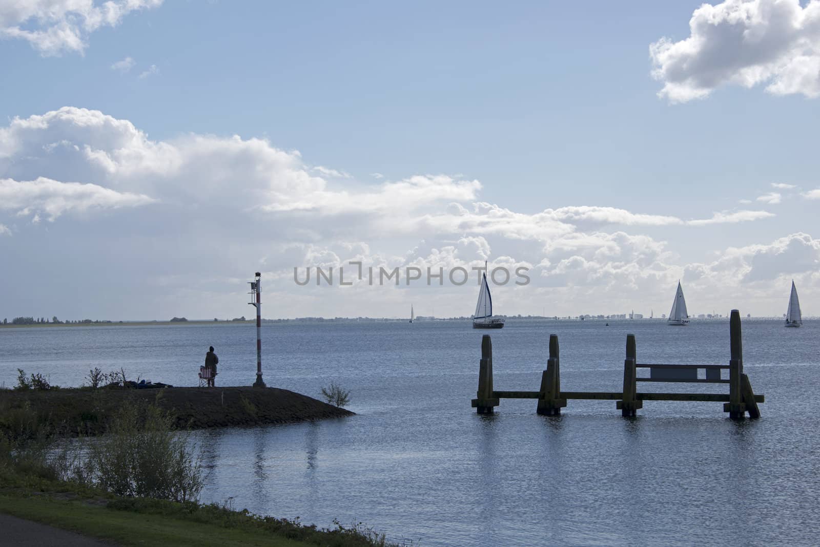 sailing boats on the lake called haringvliet  in Holland