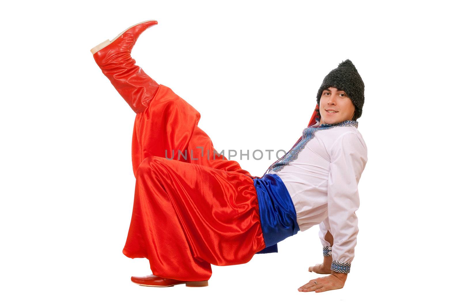 Guy in the Ukrainian national costume. Isolated