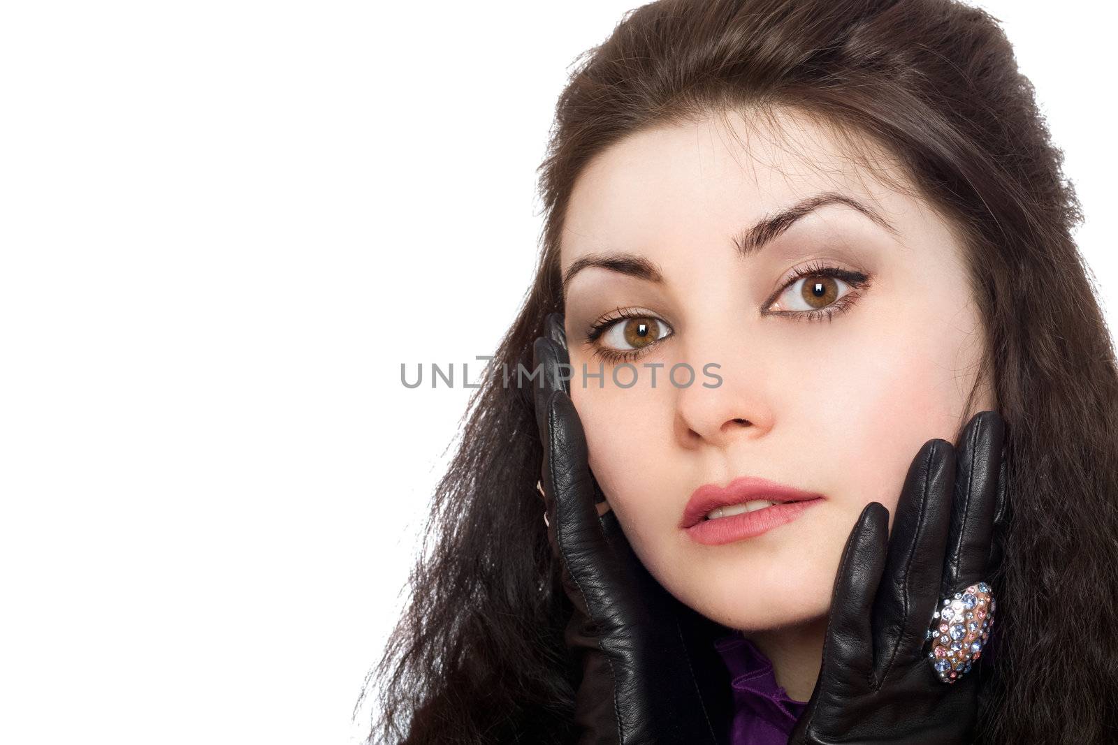 Closeup portrait of beautiful young woman. Isolated