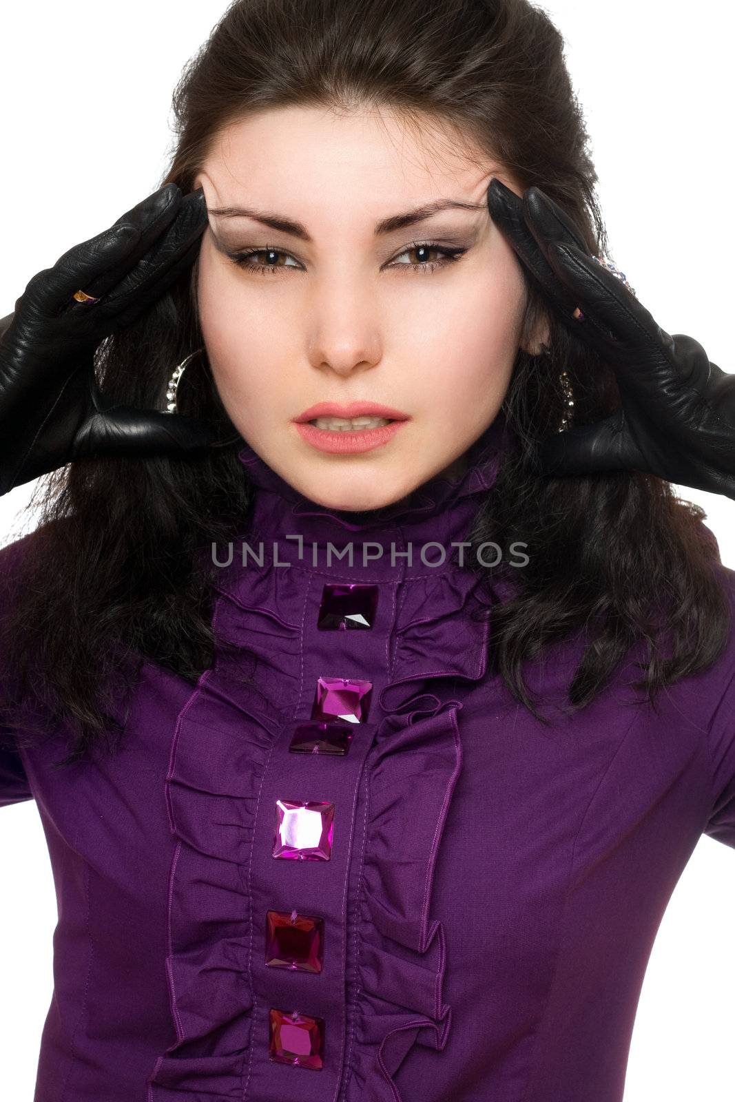 Portrait of tired young woman. Isolated on white
