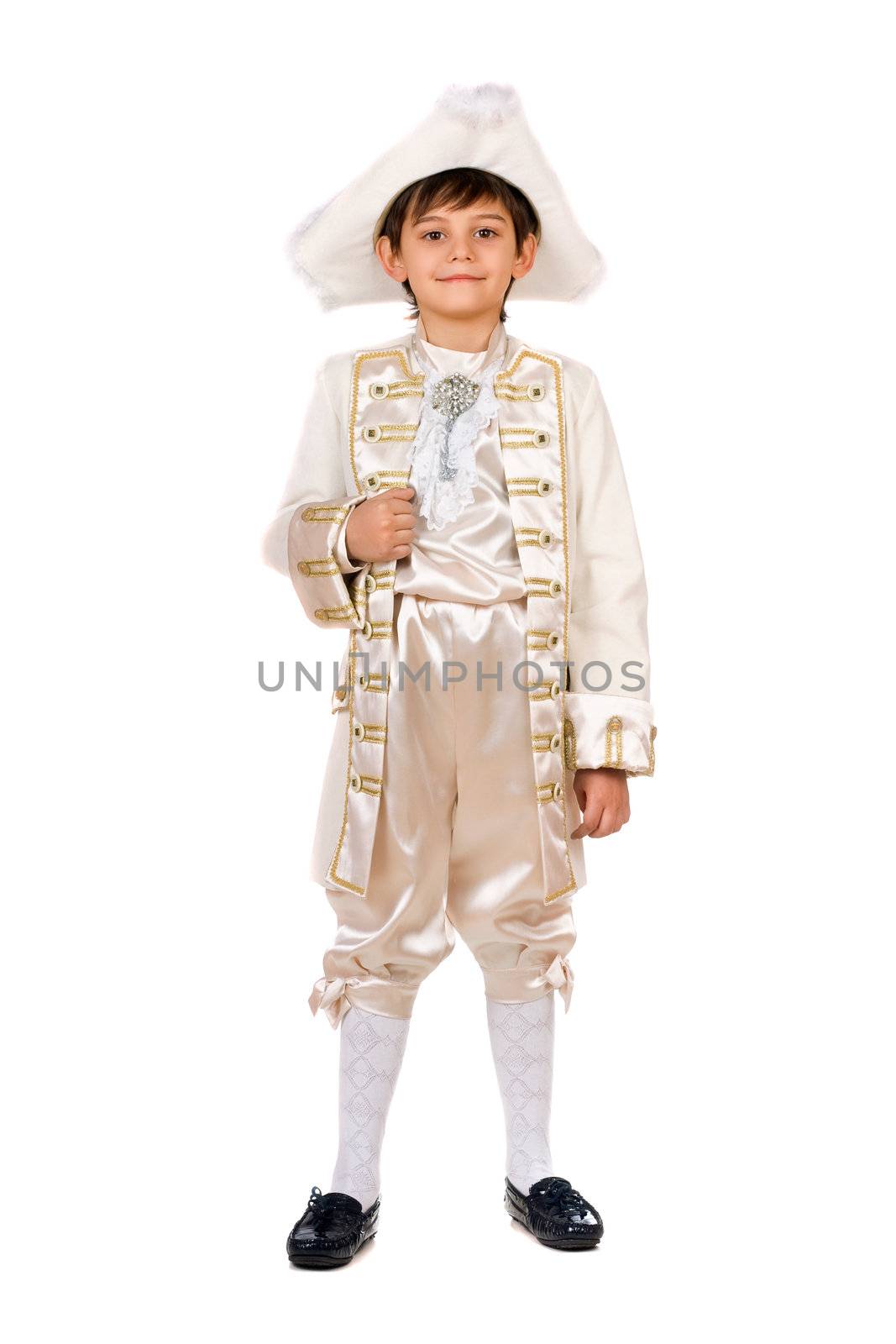 Boy in a historical costume. Isolated