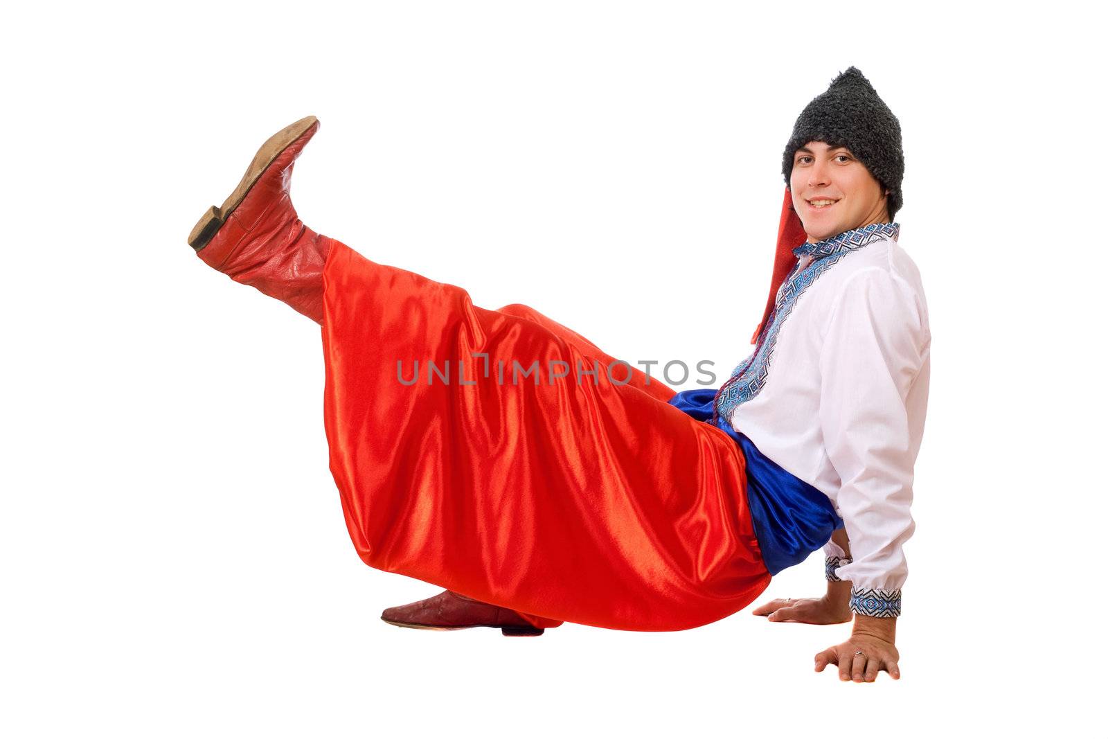 Cheerful young man in the Ukrainian national costume