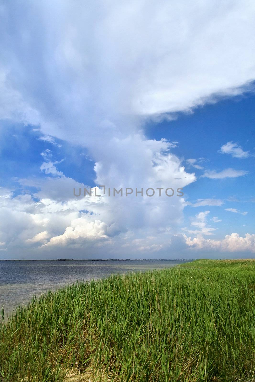 Blue sky with clouds over the bay