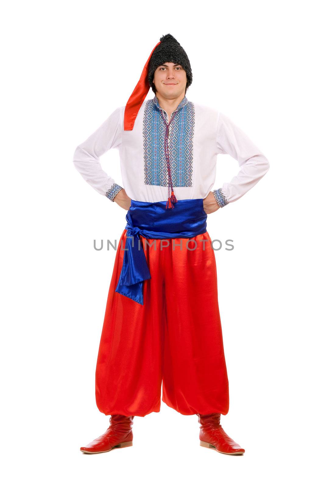 Young man in the Ukrainian national costume. Isolated on white