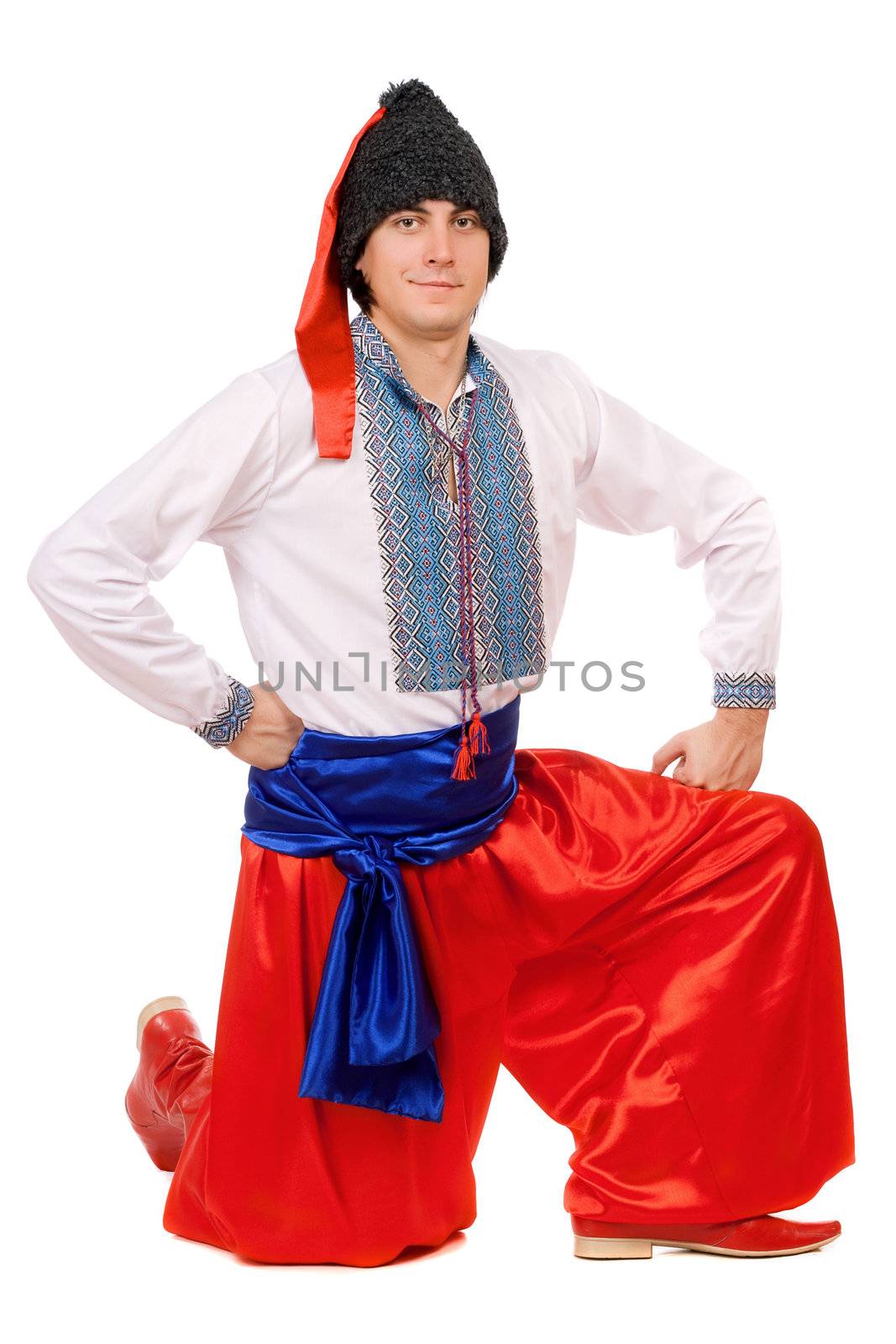 Guy in the Ukrainian national costume. Isolated on white