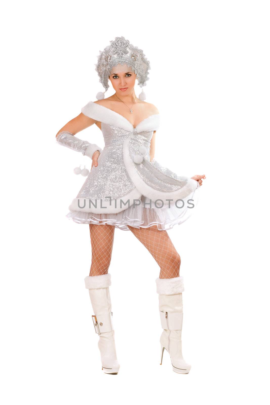 Pretty young woman dressed as Snow Maiden
