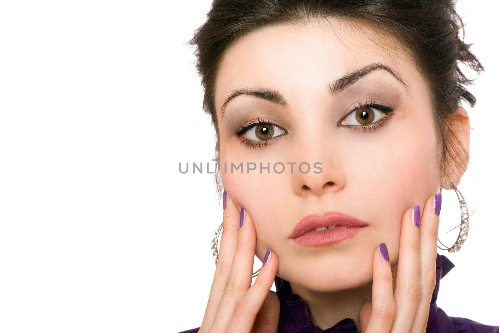 Closeup portrait of attractive young woman. Isolated