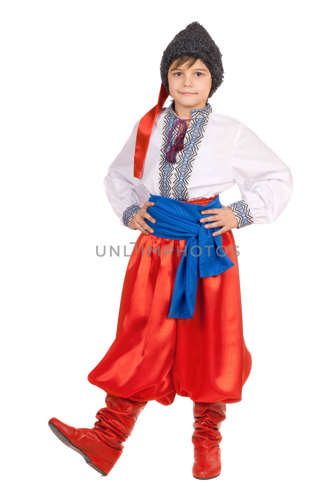 Boy in the Ukrainian national costume. Isolated on white