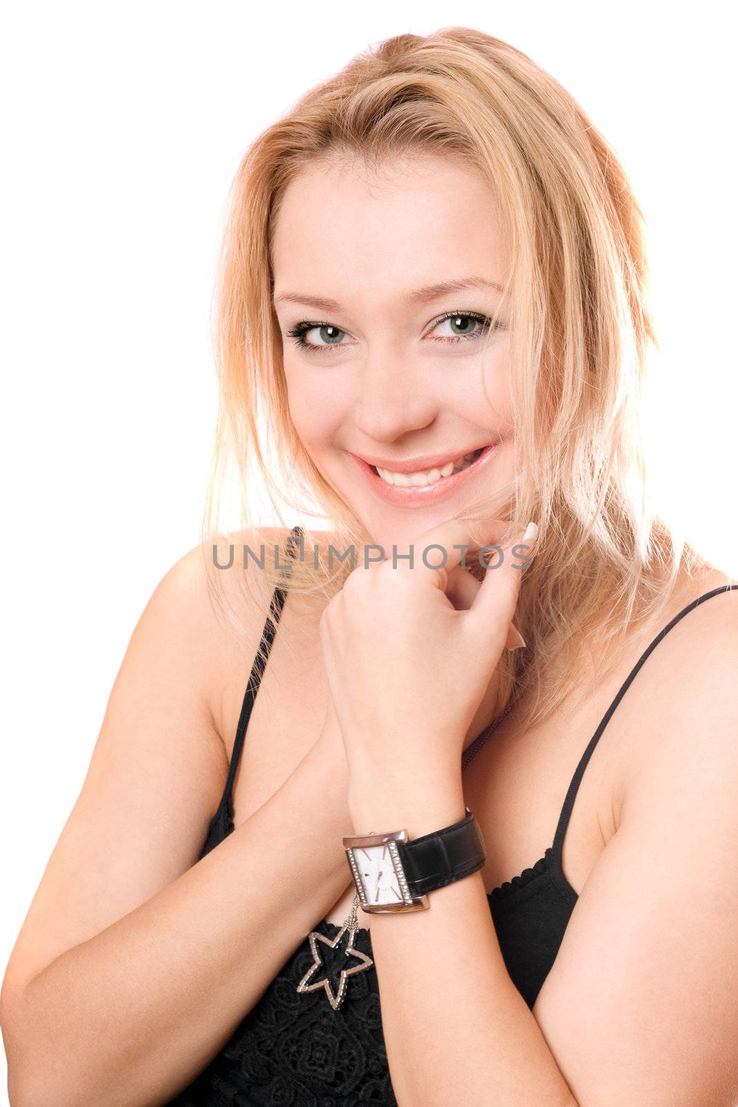 Portrait of a smiling pretty blonde. Isolated