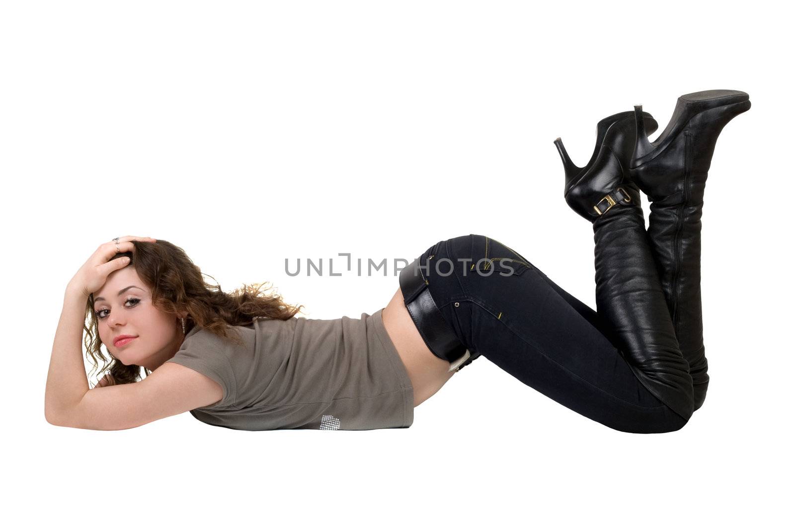 Playful beautiful young woman. Isolated on white