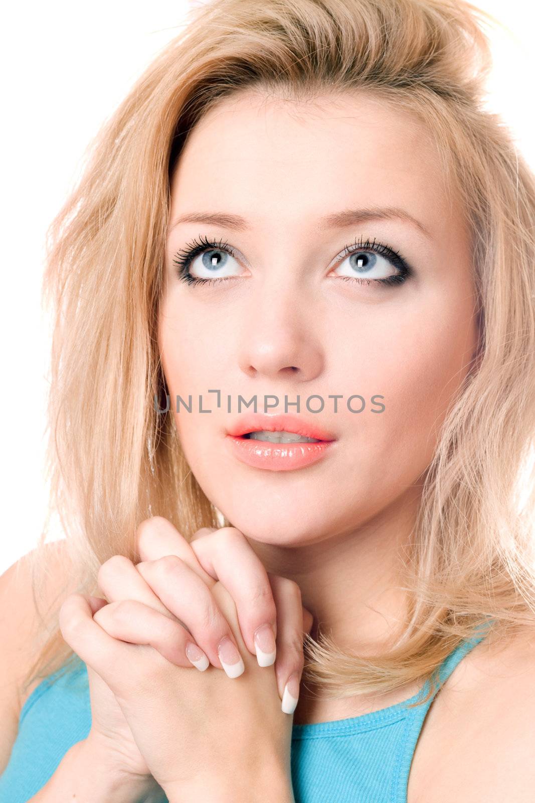 Portrait of beautiful young woman. Isolated on white