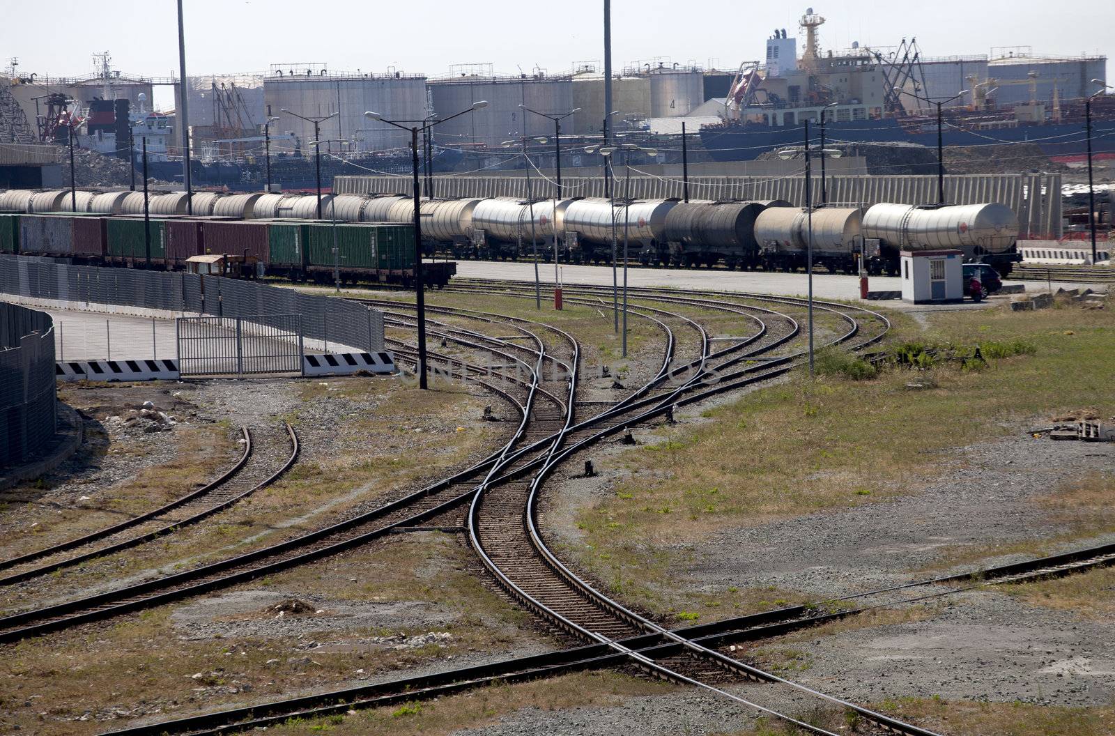 Industrial port with freight trains