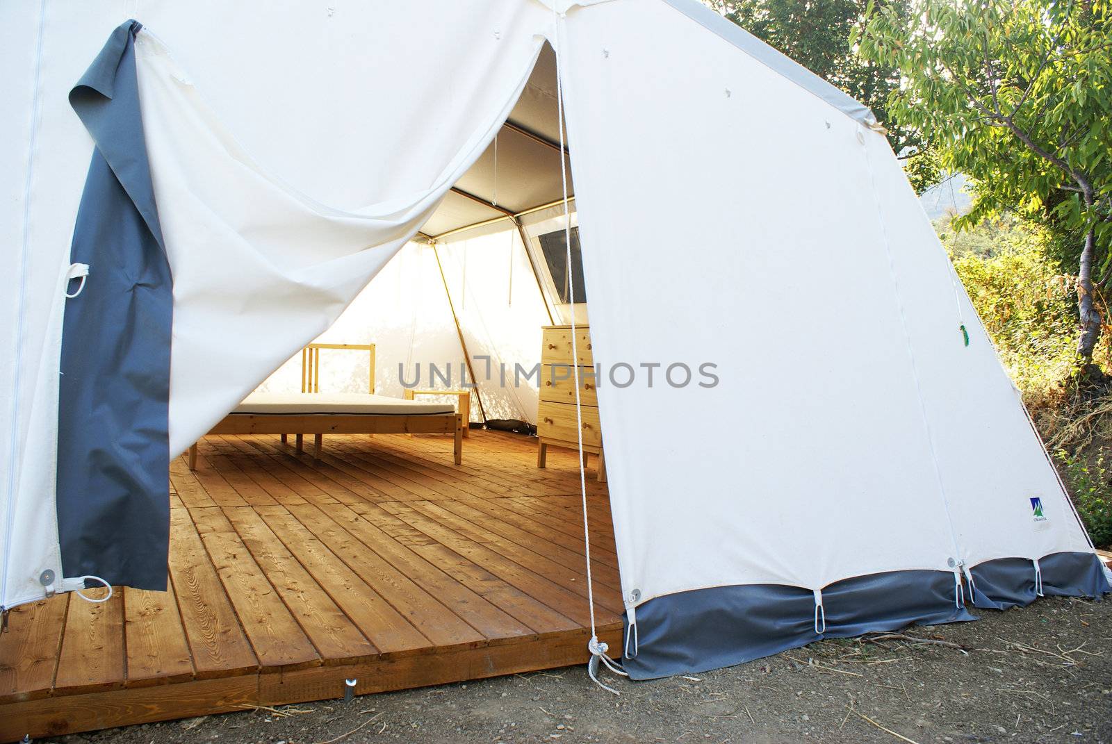 Large camping tent open. visibilie the interior