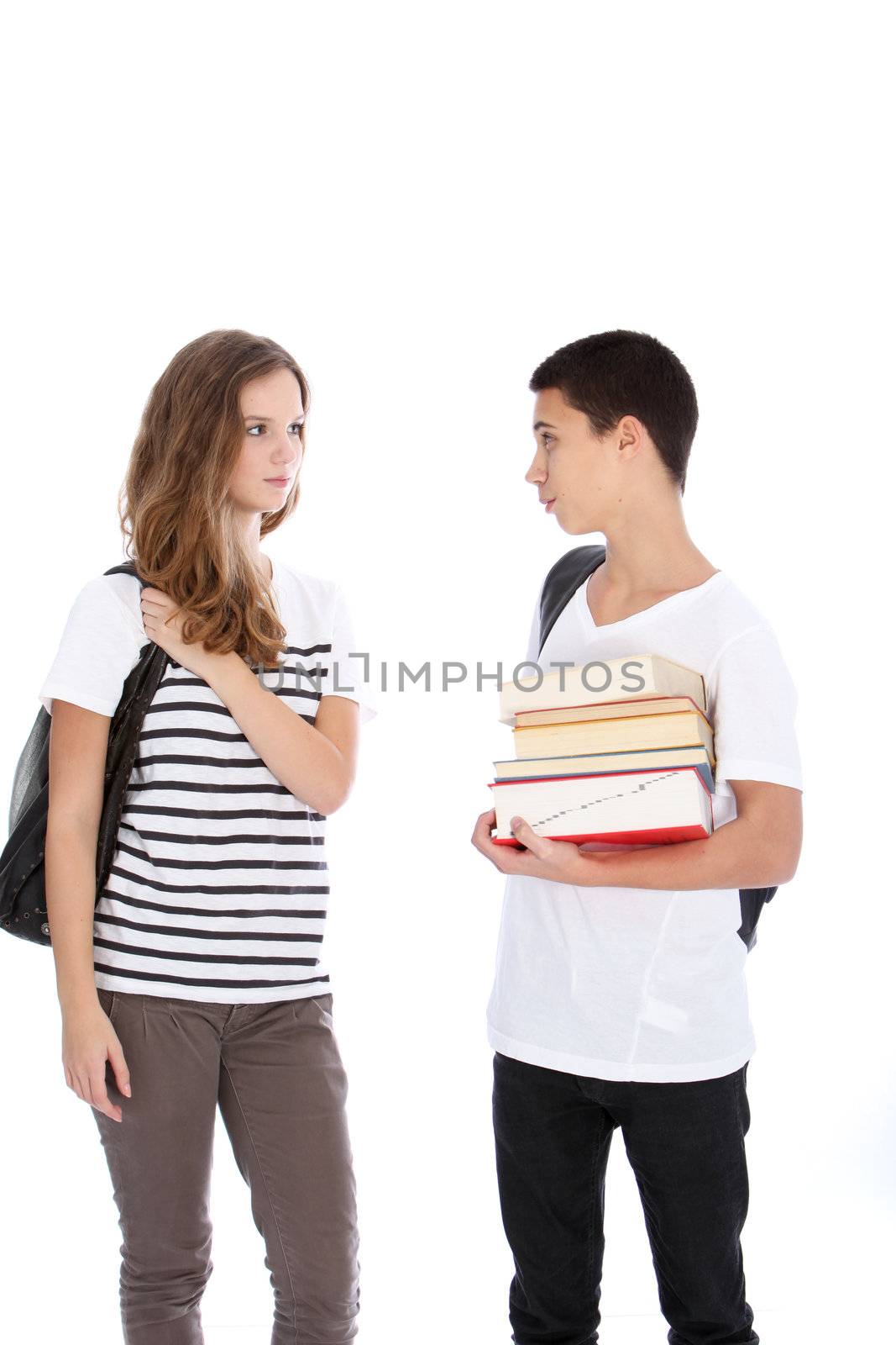 Two Teenagers on White Background Talking by Farina6000