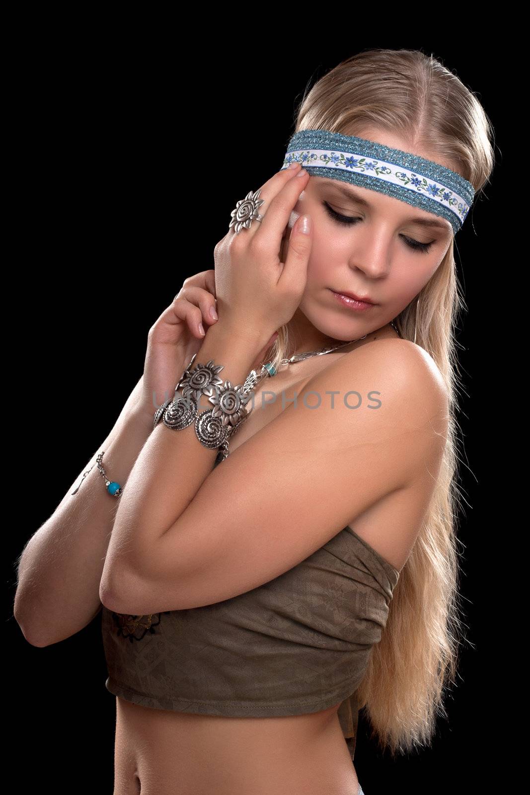 Portrait of young blonde in a capitium