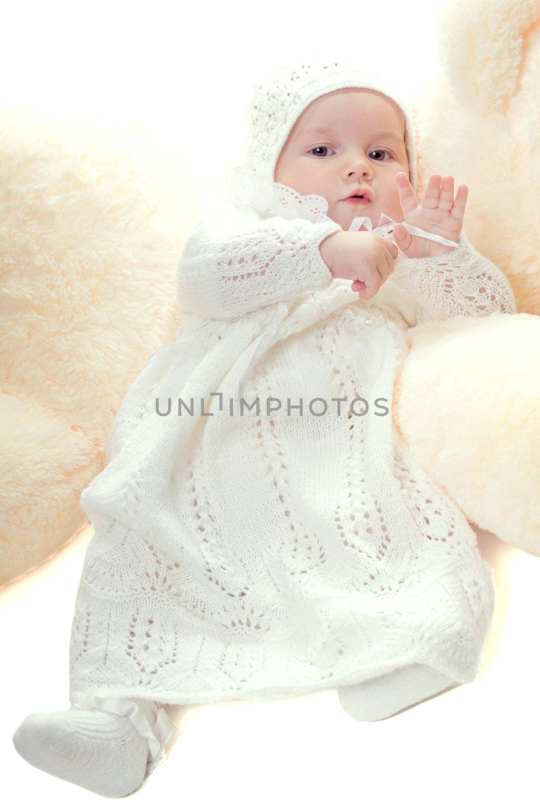Portrait of five months old baby girl wearing bound clothes