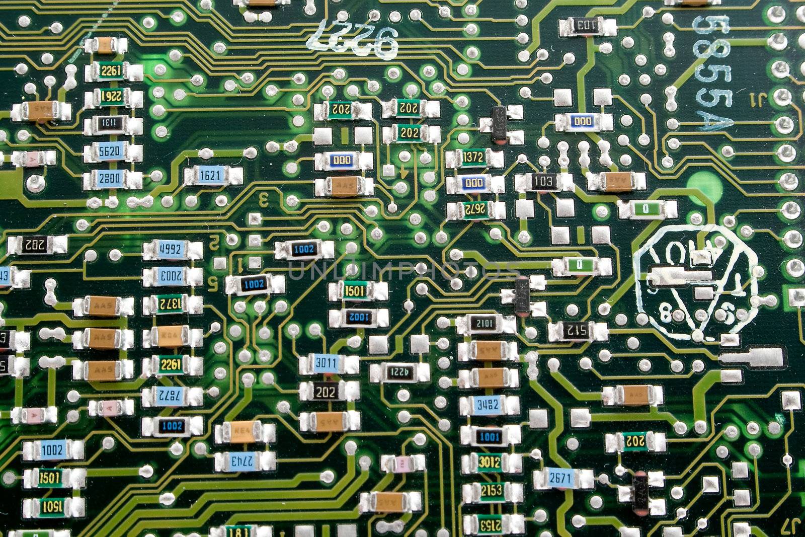Fragment of an old computer board. A background