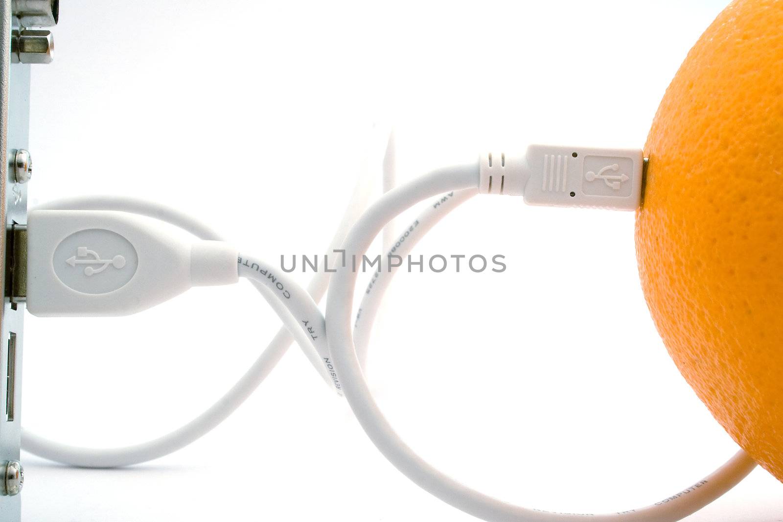 The orange connected through usb cable