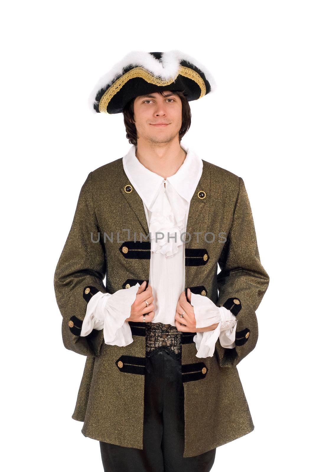 Portrait of man in a historical costume. Isolated