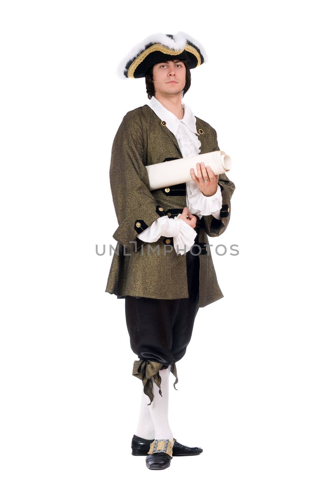 Man in a historical costume with the decree