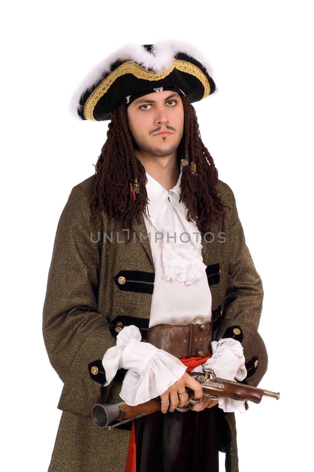 Portrait of young man in a pirate costume