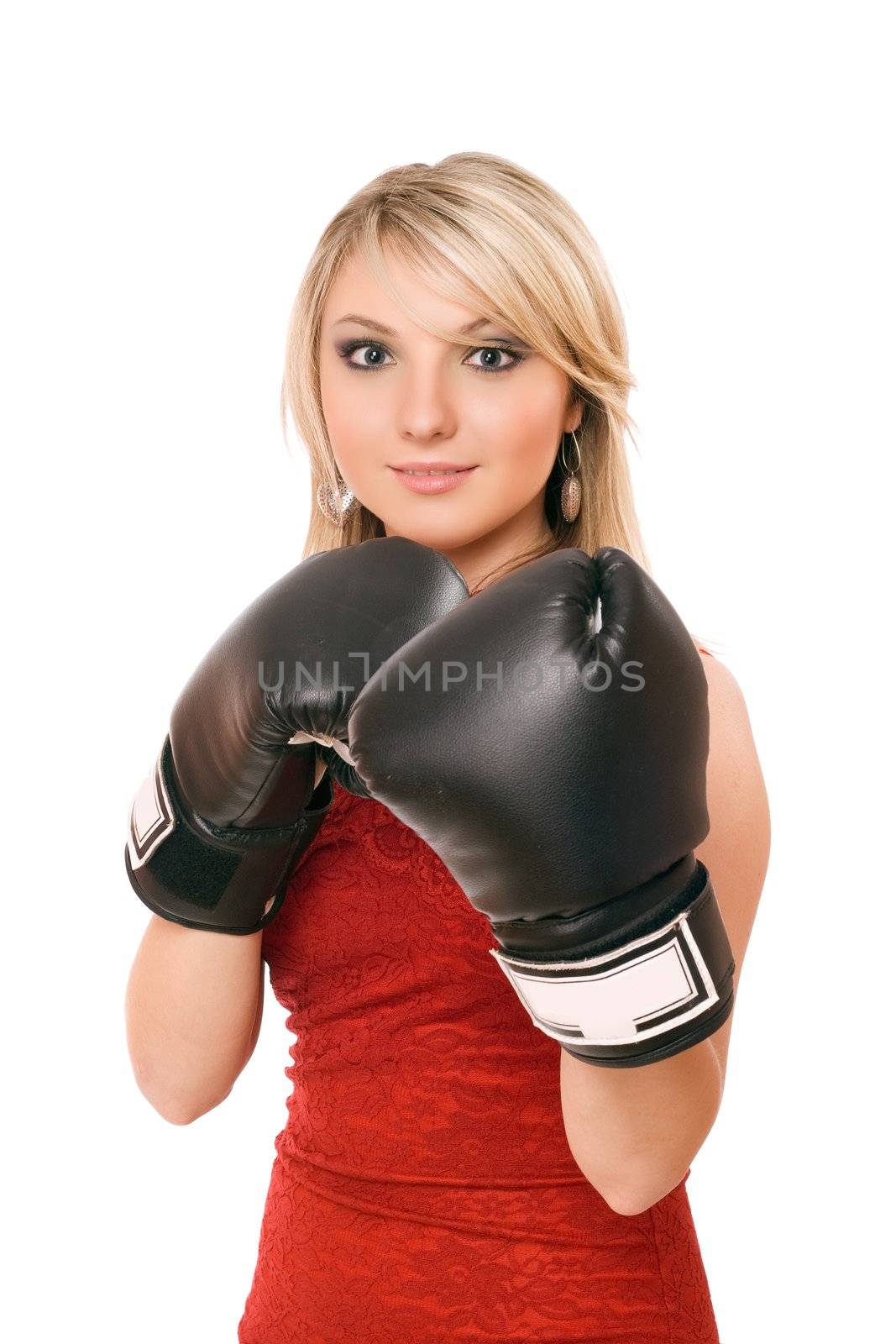 Charming blond woman in boxing gloves by acidgrey