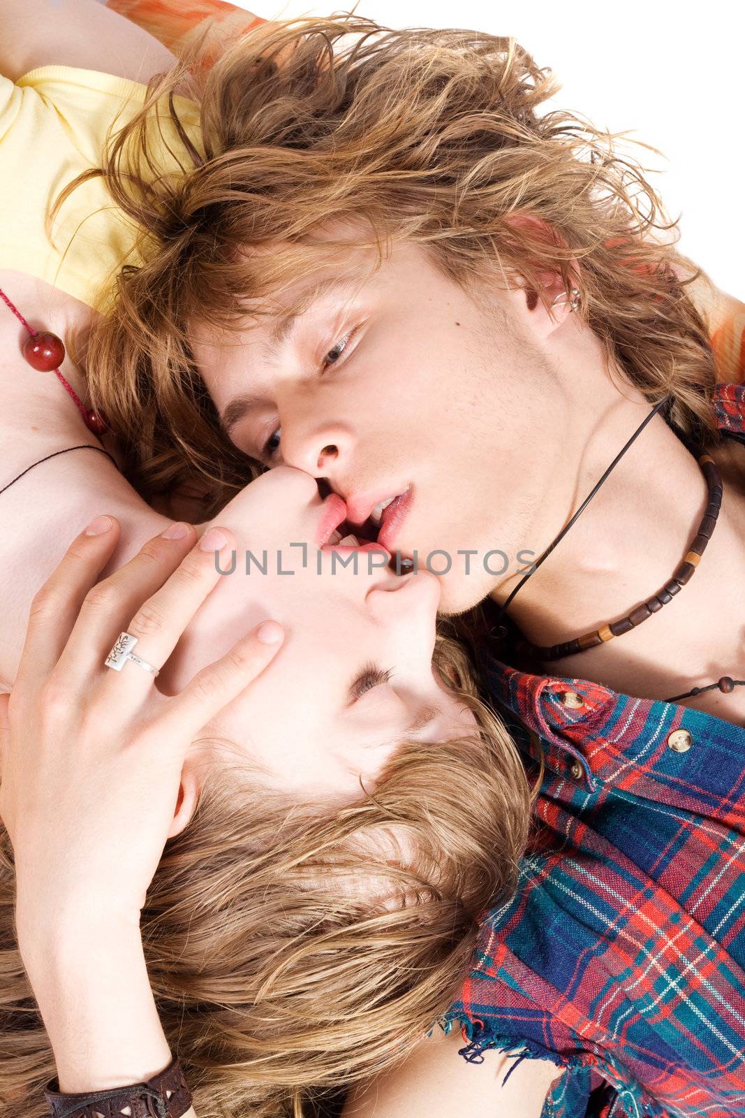 Portrait of kissing young beauty couple 4
