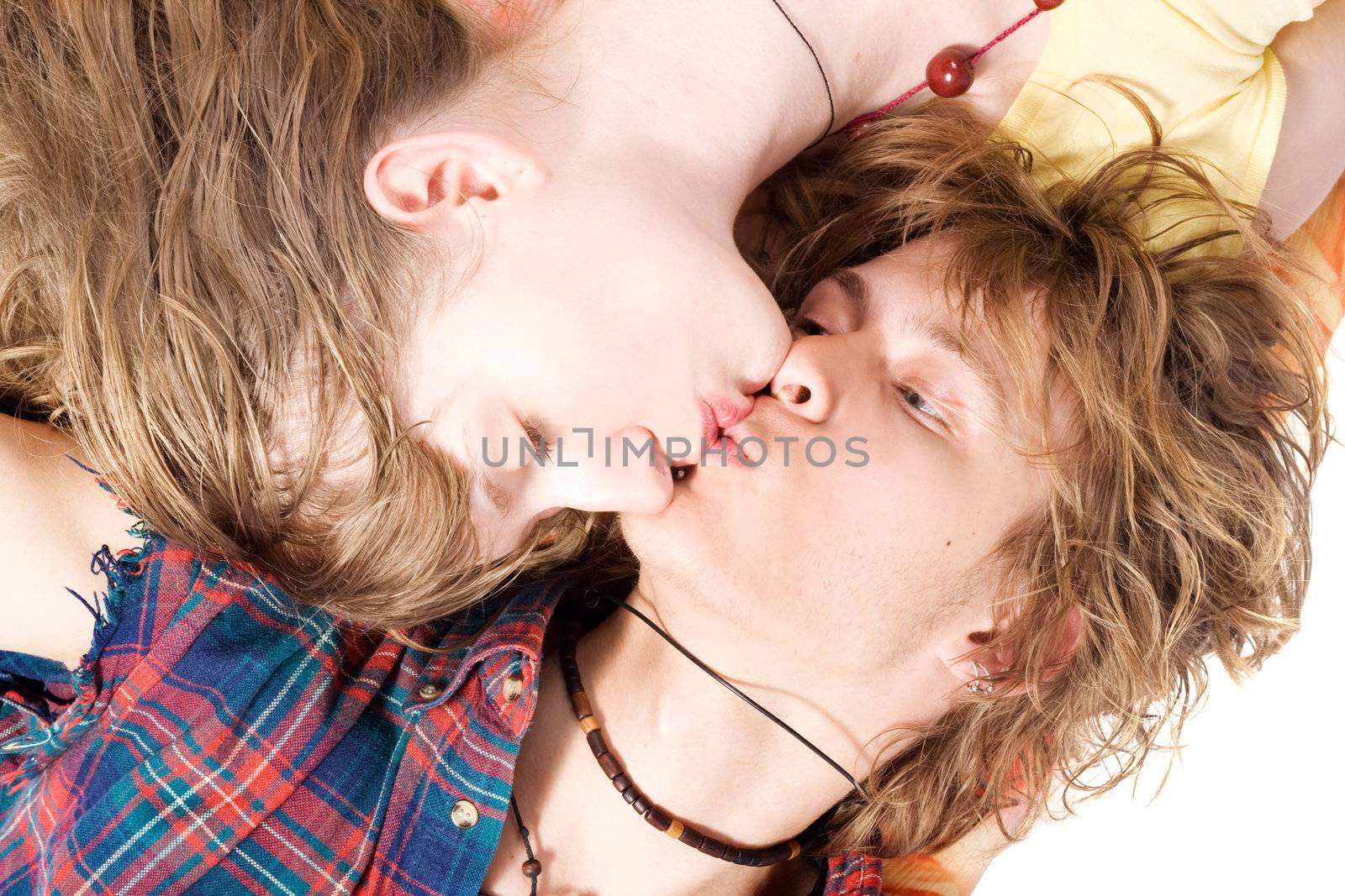 Portrait of kissing young beauty couple 5