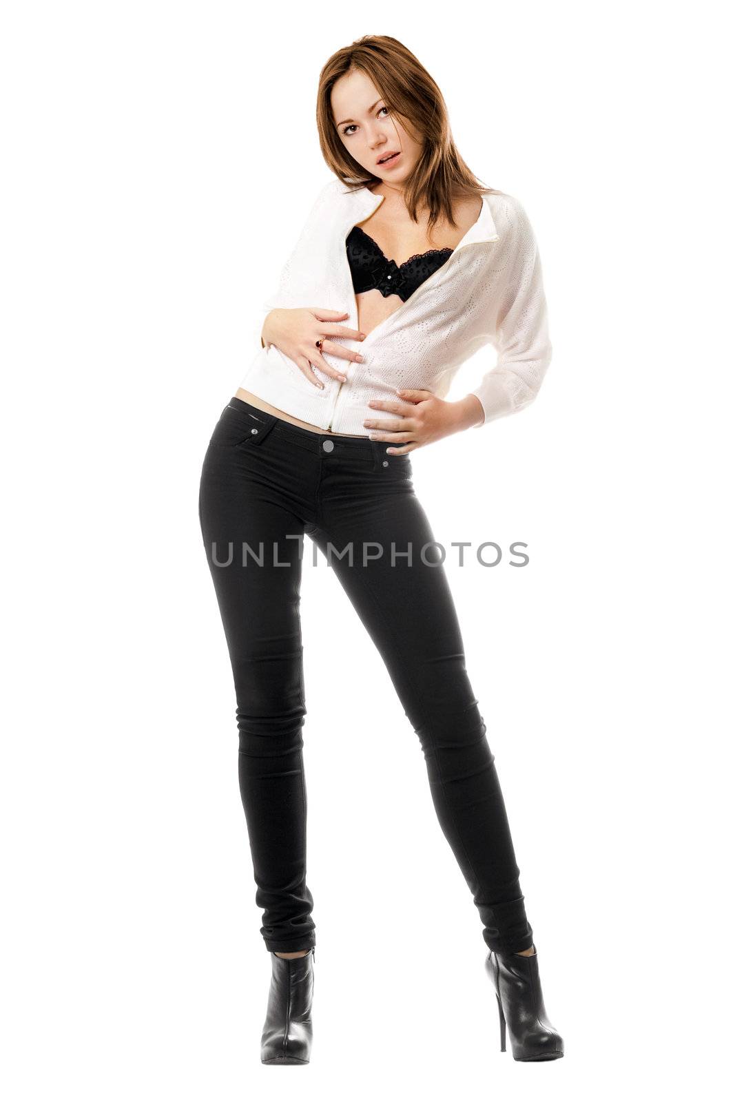 Young woman in black tight jeans by acidgrey