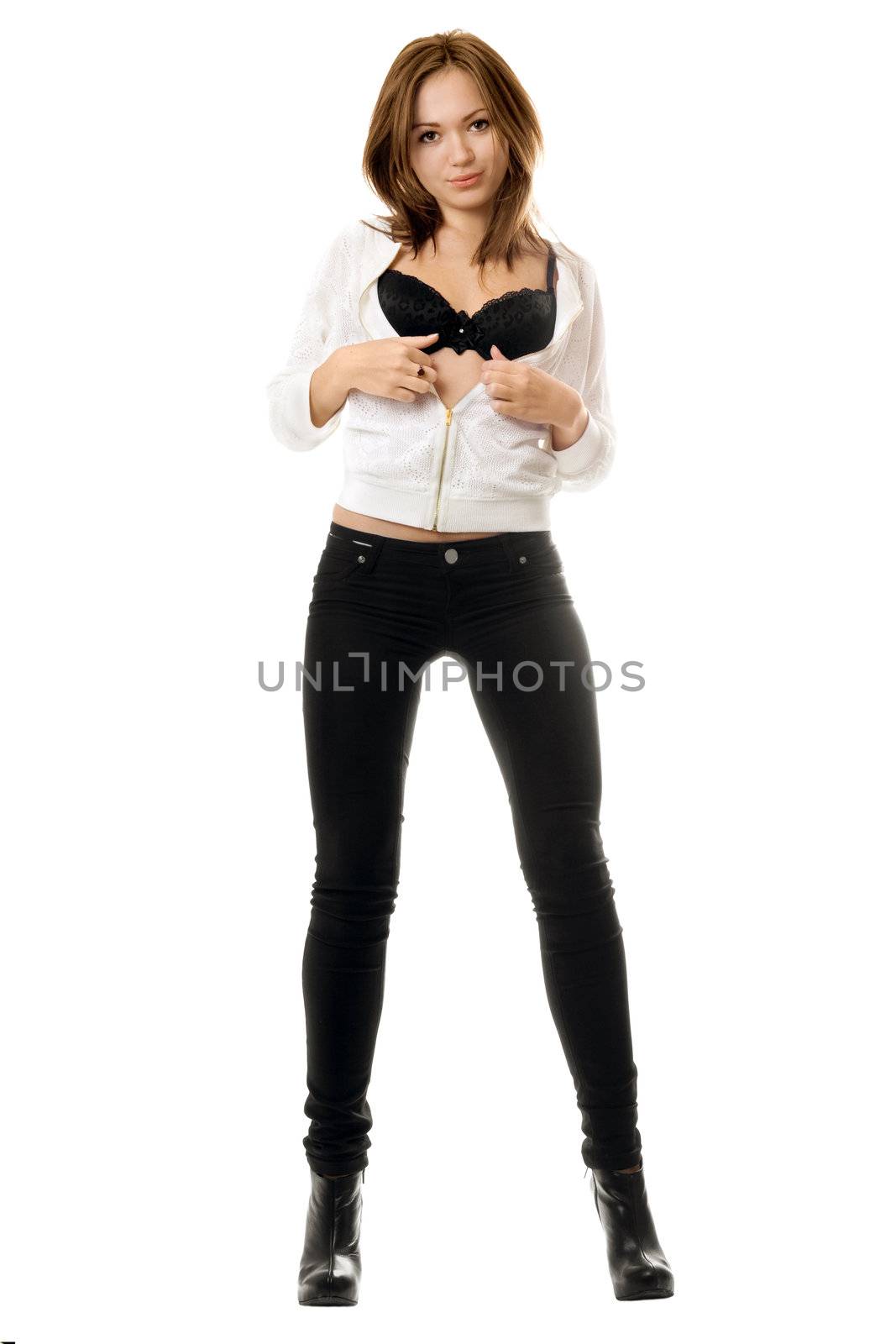 Sexy young woman in black tight jeans by acidgrey