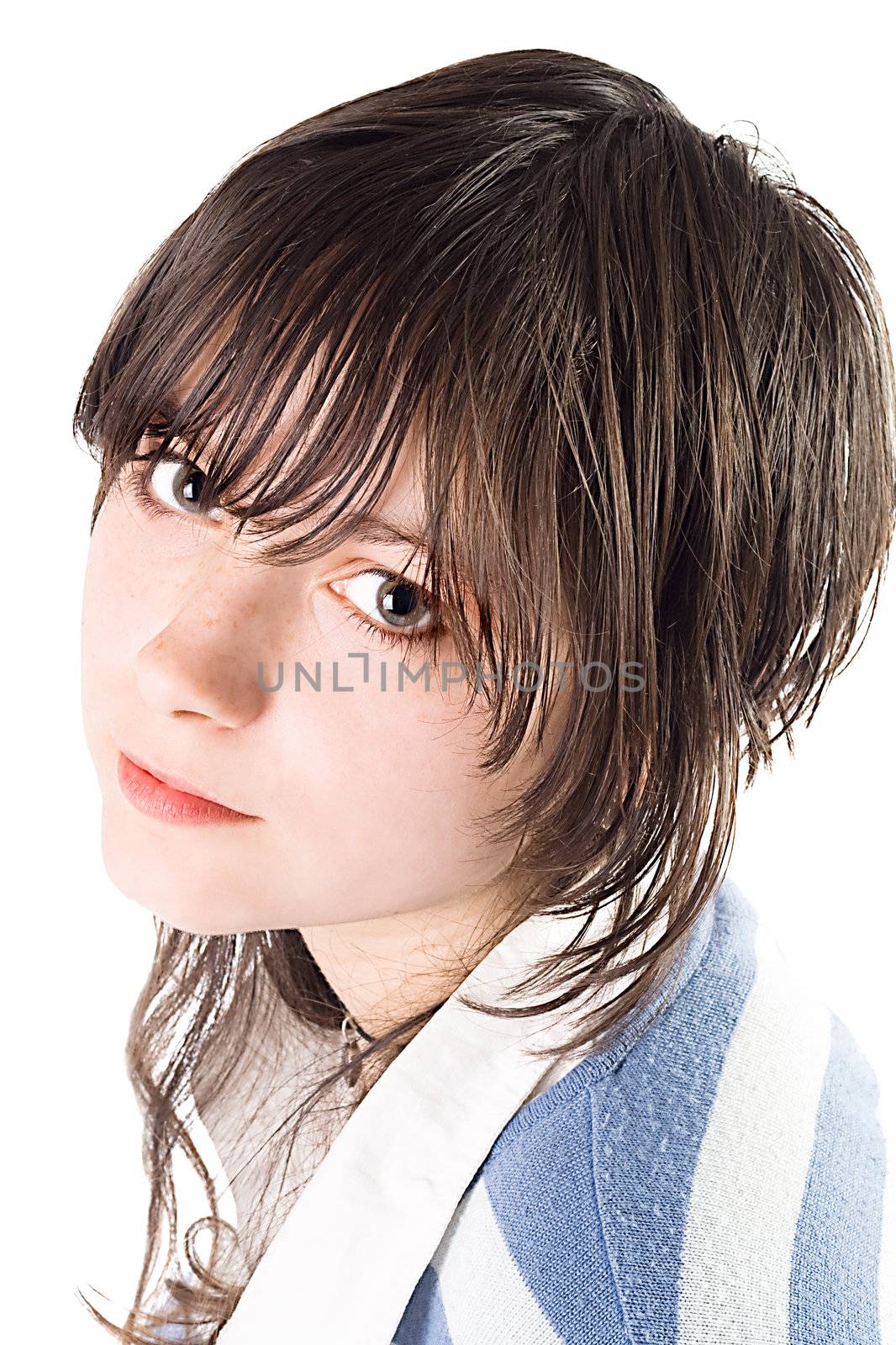Portrait of the beauty girl. Isolated on white