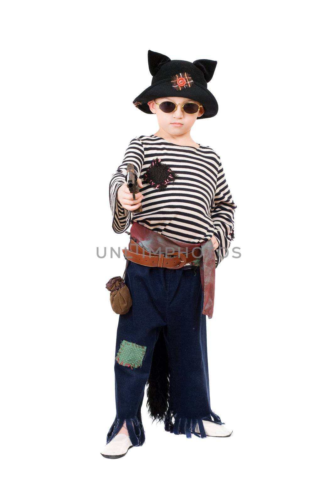 Little boy dressed as a pirate. Isolated