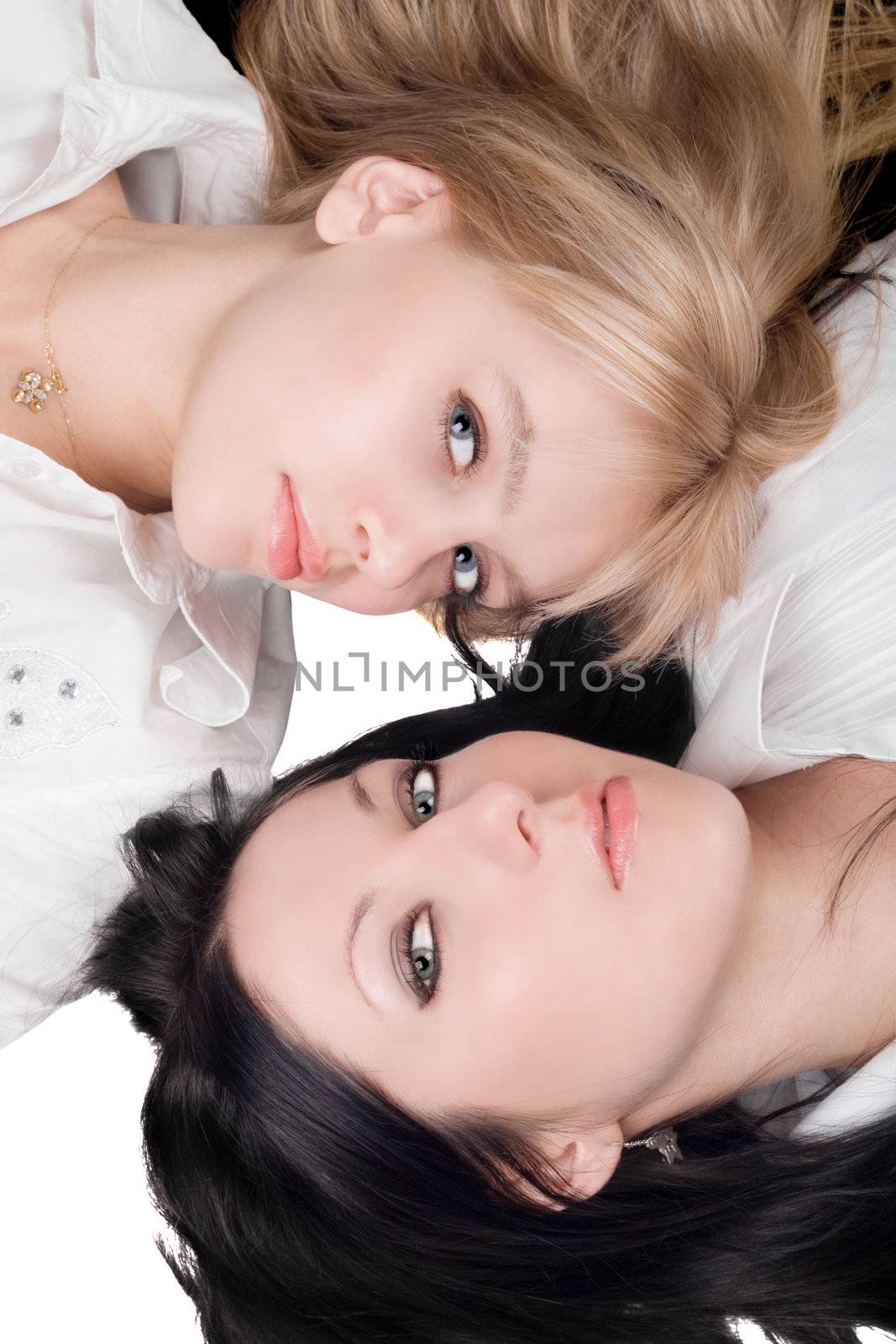 Portrait of lying beautiful young blonde and brunette by acidgrey