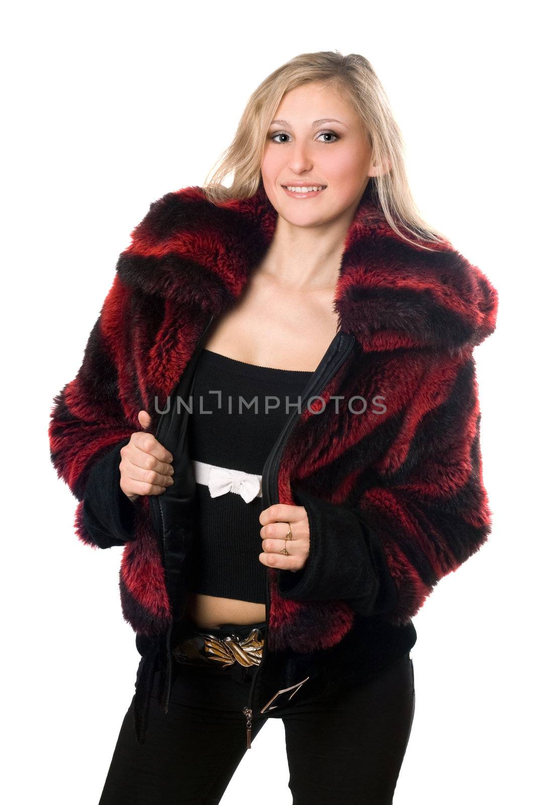 Young sexy blond woman in a fur jacket by acidgrey
