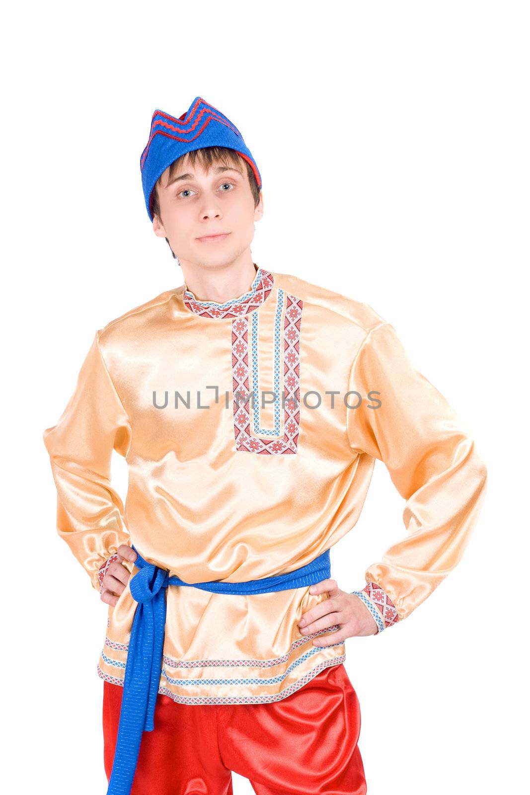 Young man in the Russian national costume. Isolated