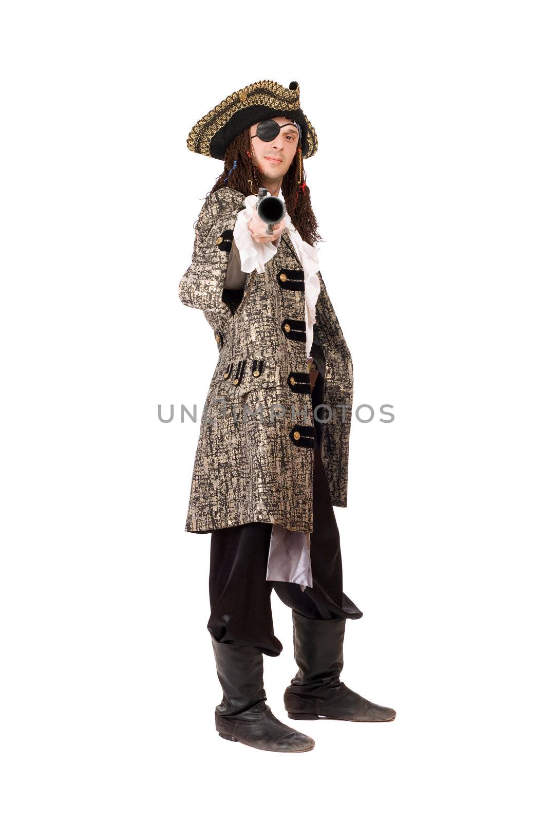 Pirate with a pistol in hand. Isolated