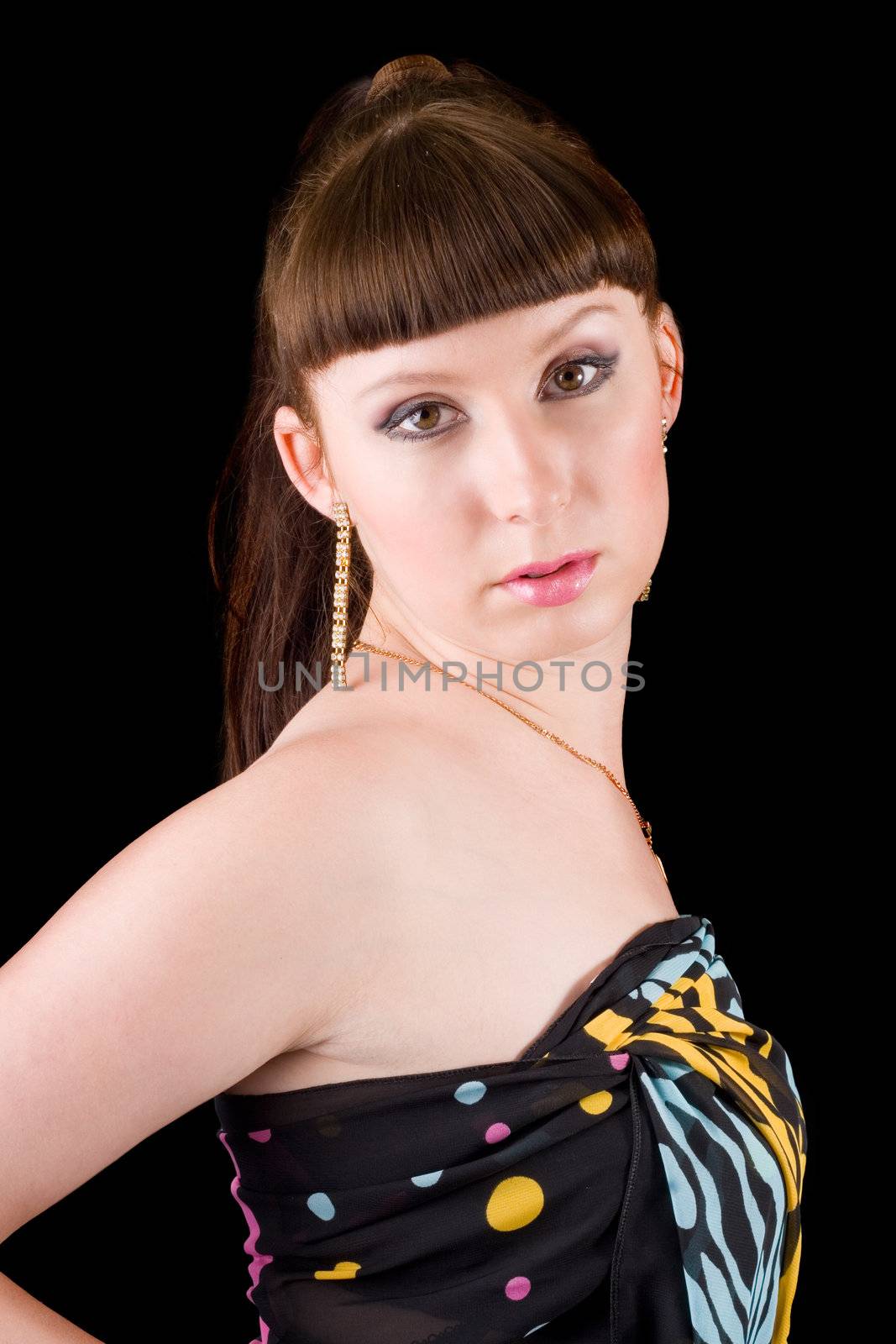 portrait of the young woman. Isolated on black