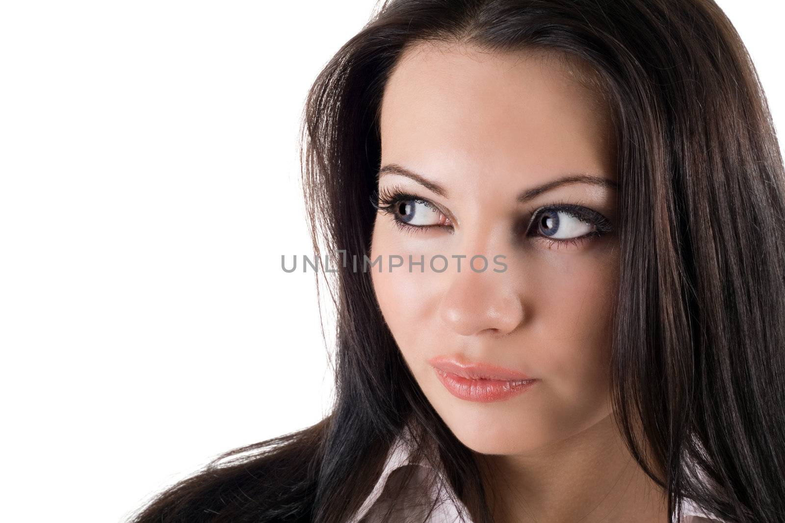 Portrait of the young woman. Isolated on white background