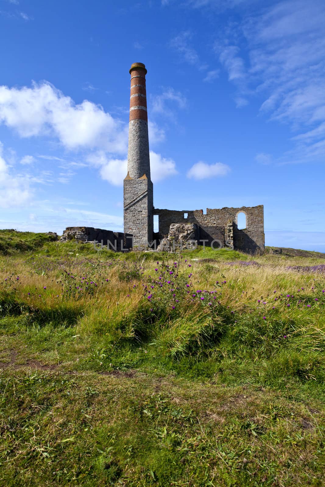 Remains of the old Engine house chimneys at Levant Tin Mine - located very close to Geevor Tin Mine in Cornwall, England.