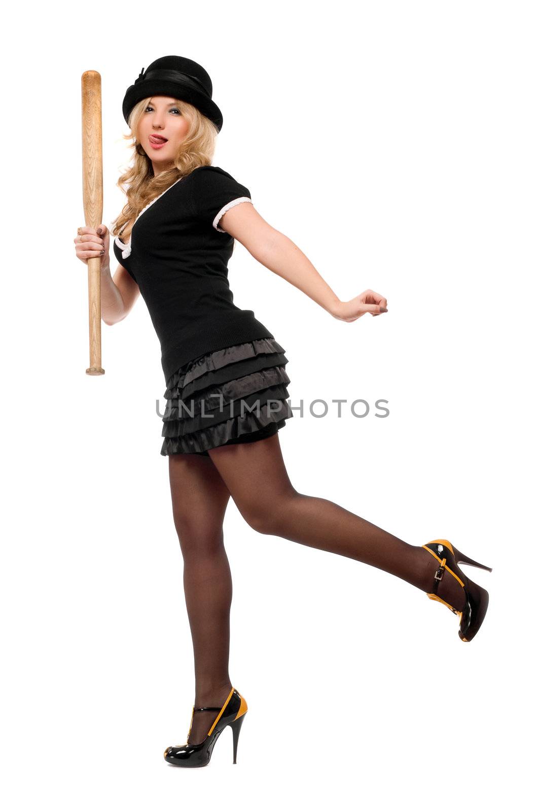 Portrait of pretty girl with a bat in their hands