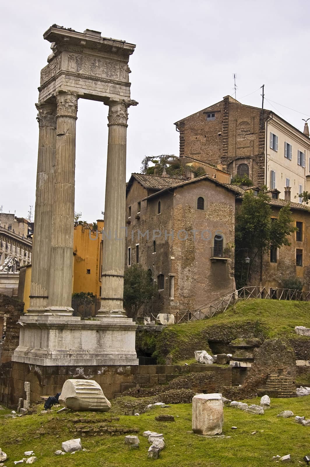 columns and ruins of Apollo Sosiano temple, Rome, Italy