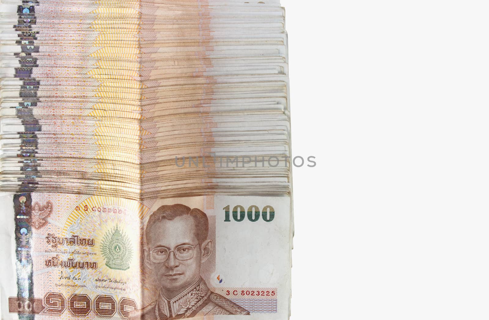 thai money banknotes isolated on white background.