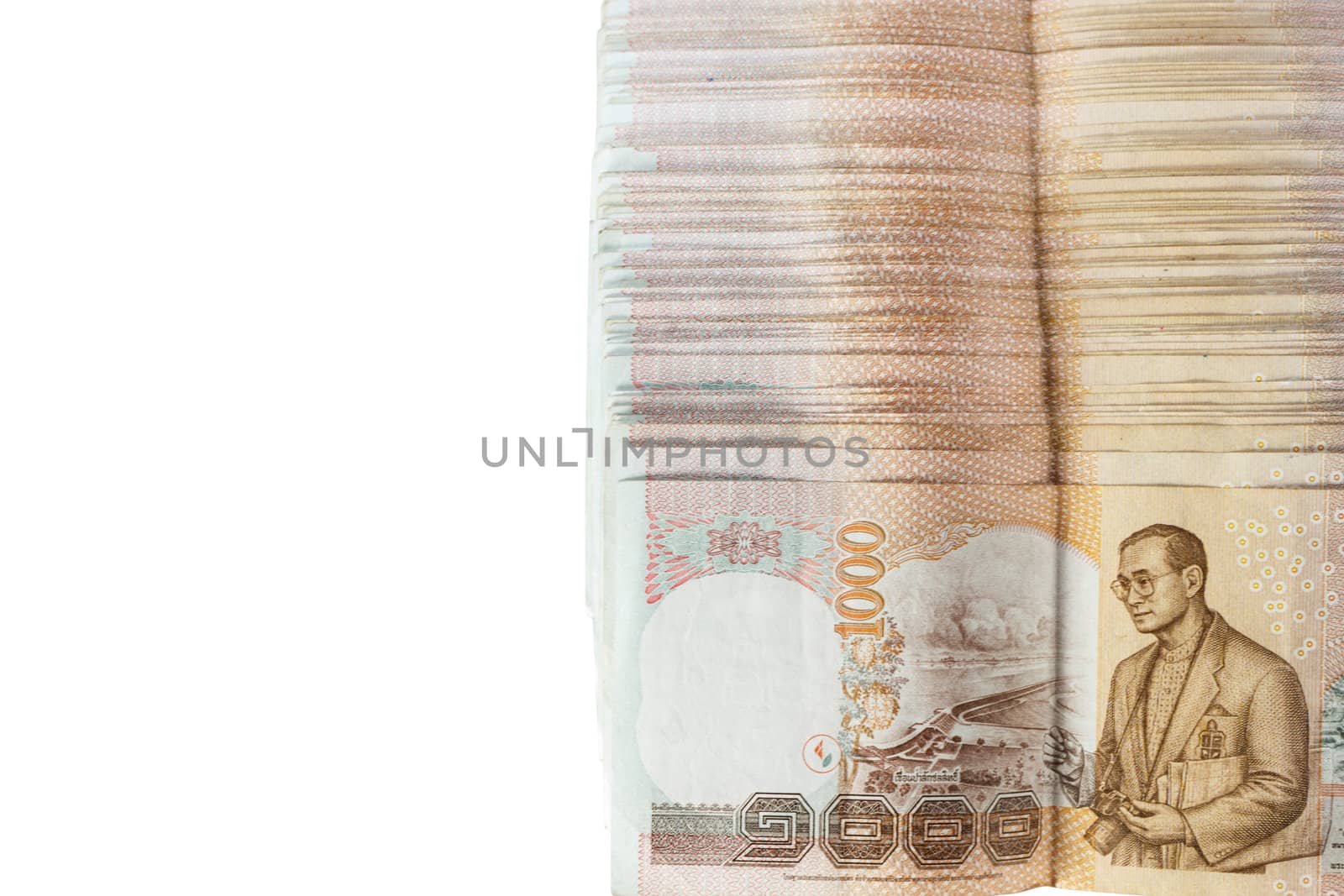 thai money banknotes isolated on white background.